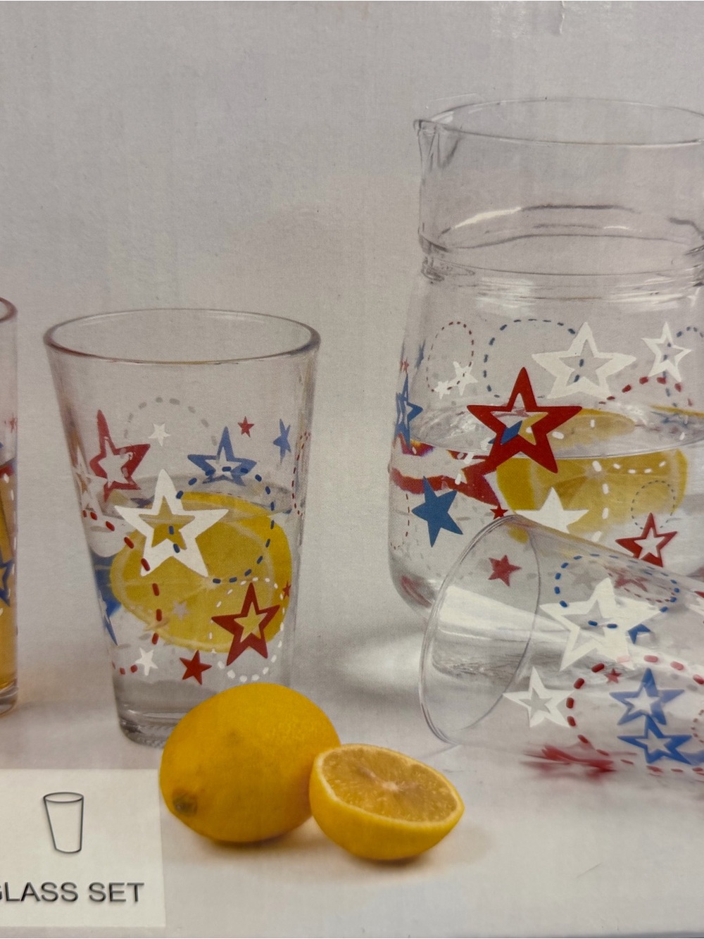 Blue Stars Glass Set - Pitcher & 4 Tumblers Great for July 4th